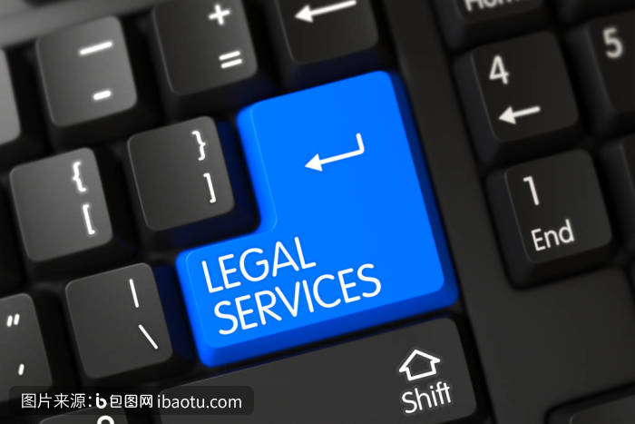 蓝色键盘上的公正 3D法律咨询的可视化